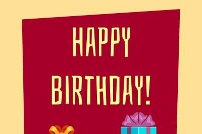 Happy birthday greeting card with a heap of gift boxes