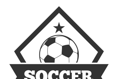 Vector soccer logo template, emblem in black isolated white