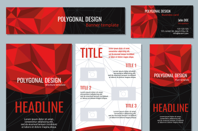 Corporate identity red polygonal banners and business cards