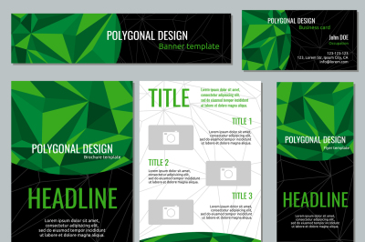 Corporate identity vector template with green polygonal elements