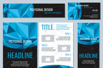 Flyers, banners, brochures and cards with polygonal elements. Vector t