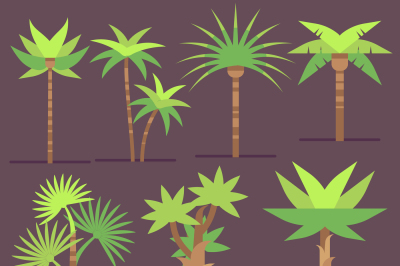 Tropical exotic plants and palm trees vector flat icons