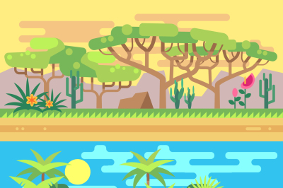 Tropical forest landscapes vector flat illustration