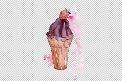 Tasty ice cream in a waffle cup PNG set