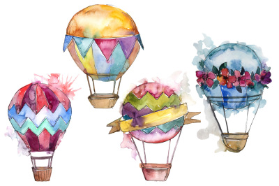 Watercolor Holiday balloons PNG set &nbsp;