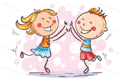 Boy and girl jumping with joy