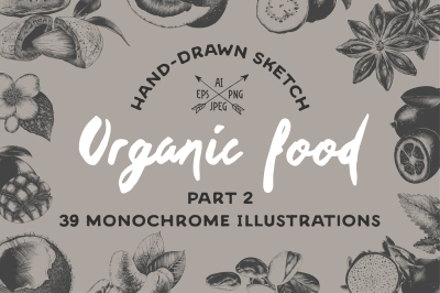 Set of 39 organic food objects