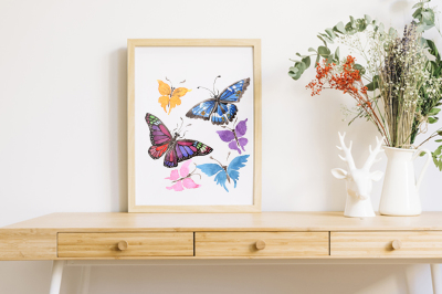 Exotic butterflies PNG watercolor set &nbsp;