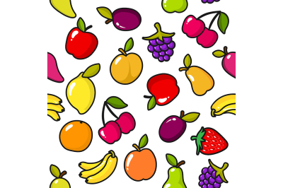 Seamless pattern of fruits with black outline