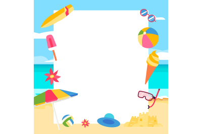 Beach background. Summer concept with cartoon elements