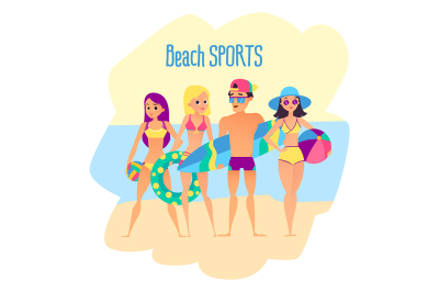 Beach sports. Four young people on the beach