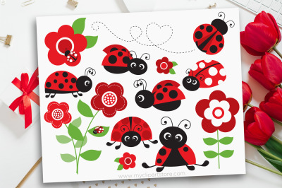 Ladybug Garden (Red) Vector SVG Clipart