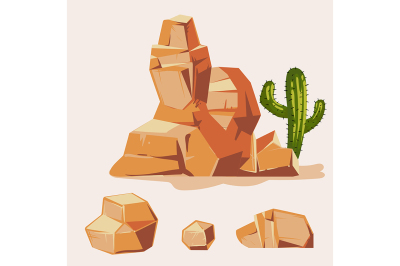 Set of desert rocks. Cartoon isometric 3d flat style