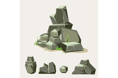 Set of rocks. Rock stone with grass. Cartoon isometric 3d flat style