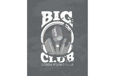 Karaoke music club, audio record studio vector logo with microphone