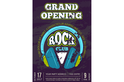 Vector rock music club, music shop with headphones