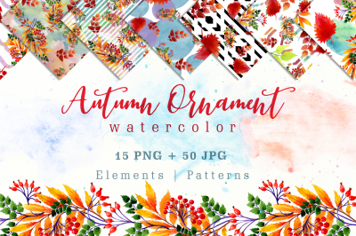 Cool autumn ornament PNG watercolor set &nbsp;