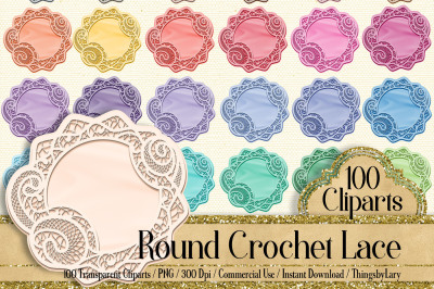 100 Round Crochet Lace Clip Arts in 100 Different Colors