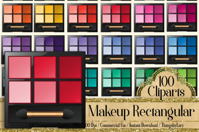 100 Makeup Rectangular Clip Arts in 100 Different Colors