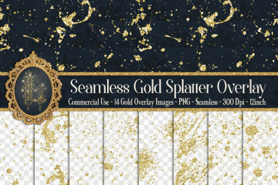 14 Seamless Gold Glitter Splatter Overlay Images