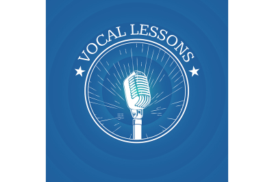 Vector vocal lessons logo with retro microphone 