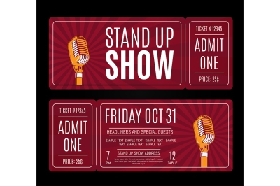 Vector stand up show tickets with retro microphone 