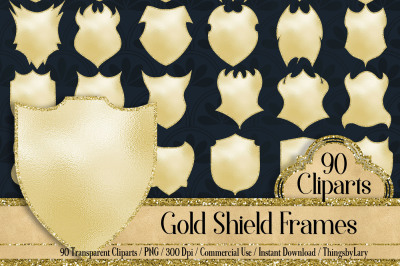 90 Gold and Glitter Shield Frame Clip Arts