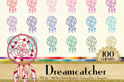 100 Boho Dreamcatcher Clip Arts in 100 Different Colors