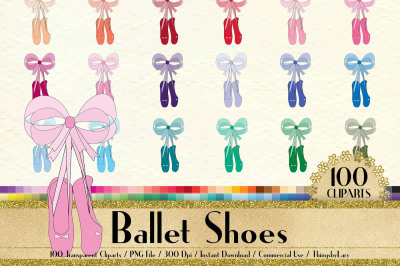 100 Ballet Shoes Clip Arts in 100 Different Colors