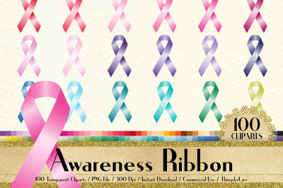 100 Awareness Ribbon Clip Arts in 100 Different Colors