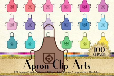 100 Apron Clip Arts in 100 Different Colors