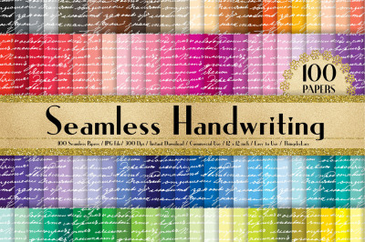 100 Seamless Handwriting Pattern Digital Papers 12 x 12 inch