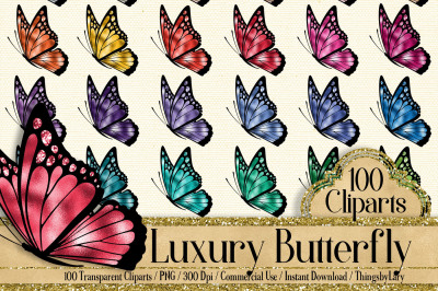 100 Luxury Butterfly Side View Clip Arts, Wedding Clip Arts
