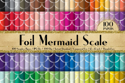 100 Seamless Foil Mermaid Scale Digital Papers 12 x 12 inch