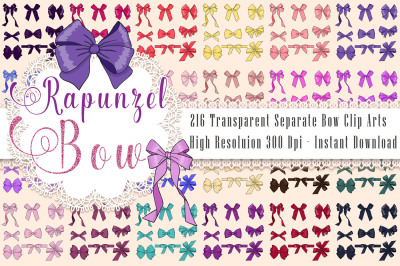 216 Bow Clip Arts in Princess Theme Pink Purple Green Lilac