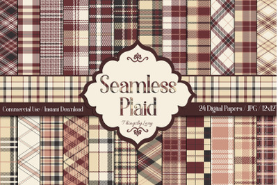 24 Seamless Camel and Beige Plaid Tartan Digital Papers