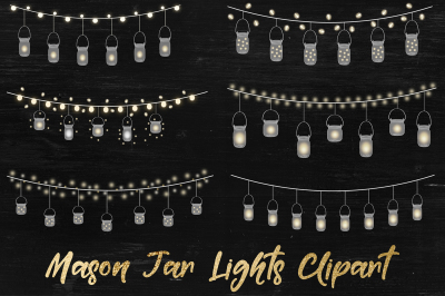 String Lights Clipart, Mason Jar Lights Overlays