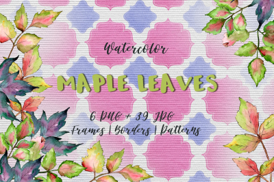 Maple colorful leaves PNG watercolor set