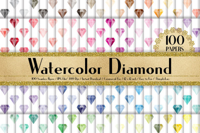 100 Seamless Watercolor Diamond Digital Papers 12 x 12 inch