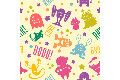 Seamless pattern with cute cartoon monsters