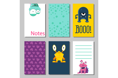 Colorful funny cards set with cute monsters