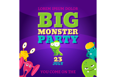 Big monster party card. Invitation poster