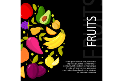 Fruits on black background. Illustration with space for your text