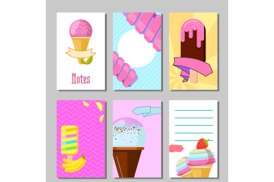 Banner set of cute sweet backgrounds. Ice cream and fruits summer card