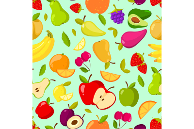 Vector seamless summer fruits pattern. colorful cartoon background
