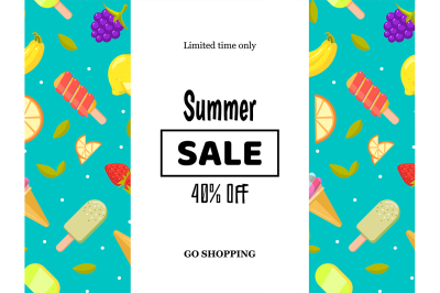 Summer sale banner poster with fruits and ice cream