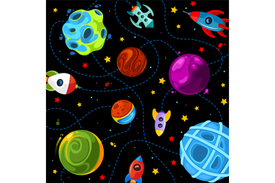Color children pattern with cute planets, rockets and stars