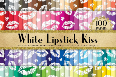 100 Seamless White Lipstick Kiss Love Valentine Papers