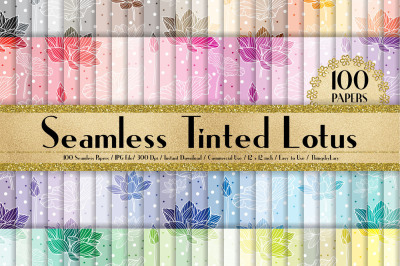 100 Seamless Tinted Lotus Digital Papers, Asian Flower Paper