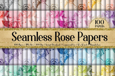 100 Seamless Watercolor Wedding Rose Digital Papers